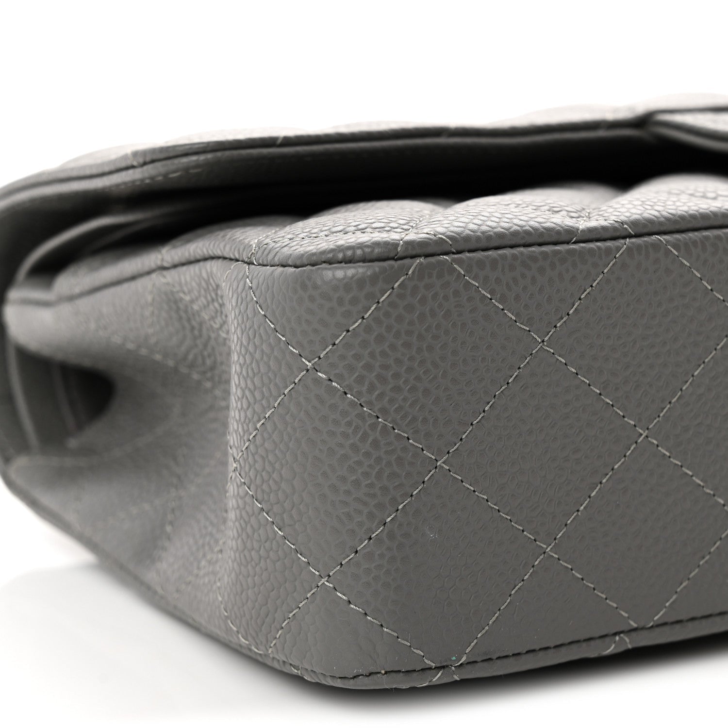 Caviar Quilted Medium Double Flap Grey