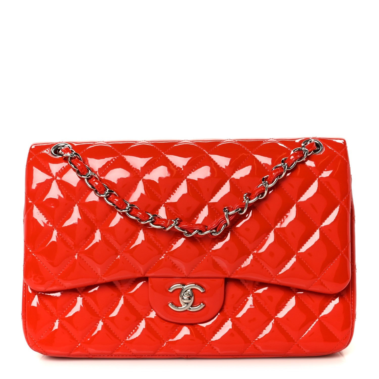 Patent Quilted Jumbo Double Flap Red
