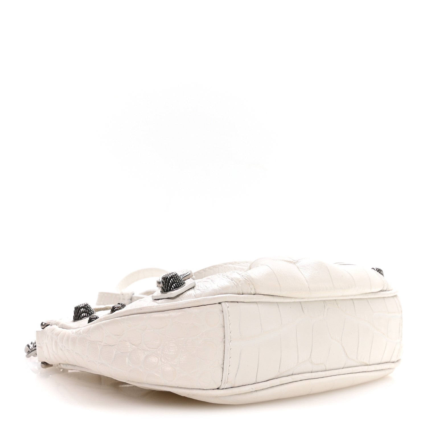 Extra Supple Calfskin Crocodile Embossed Le Cagole Mini Purse With Chain White