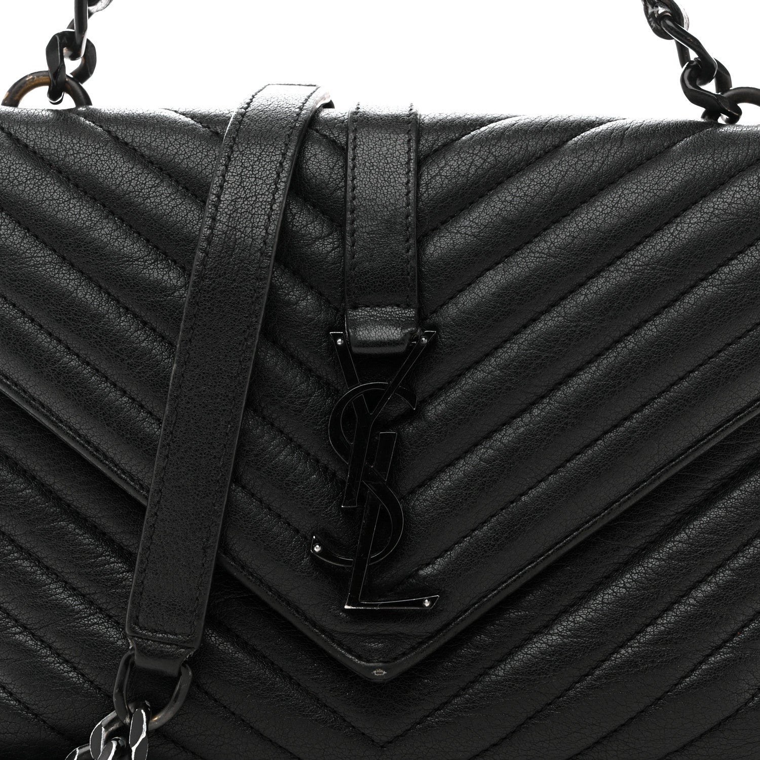 Sheepskin Matelasse Chevron Monogram Monochrome Medium College Bag Black