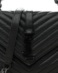 Sheepskin Matelasse Chevron Monogram Monochrome Medium College Bag Black