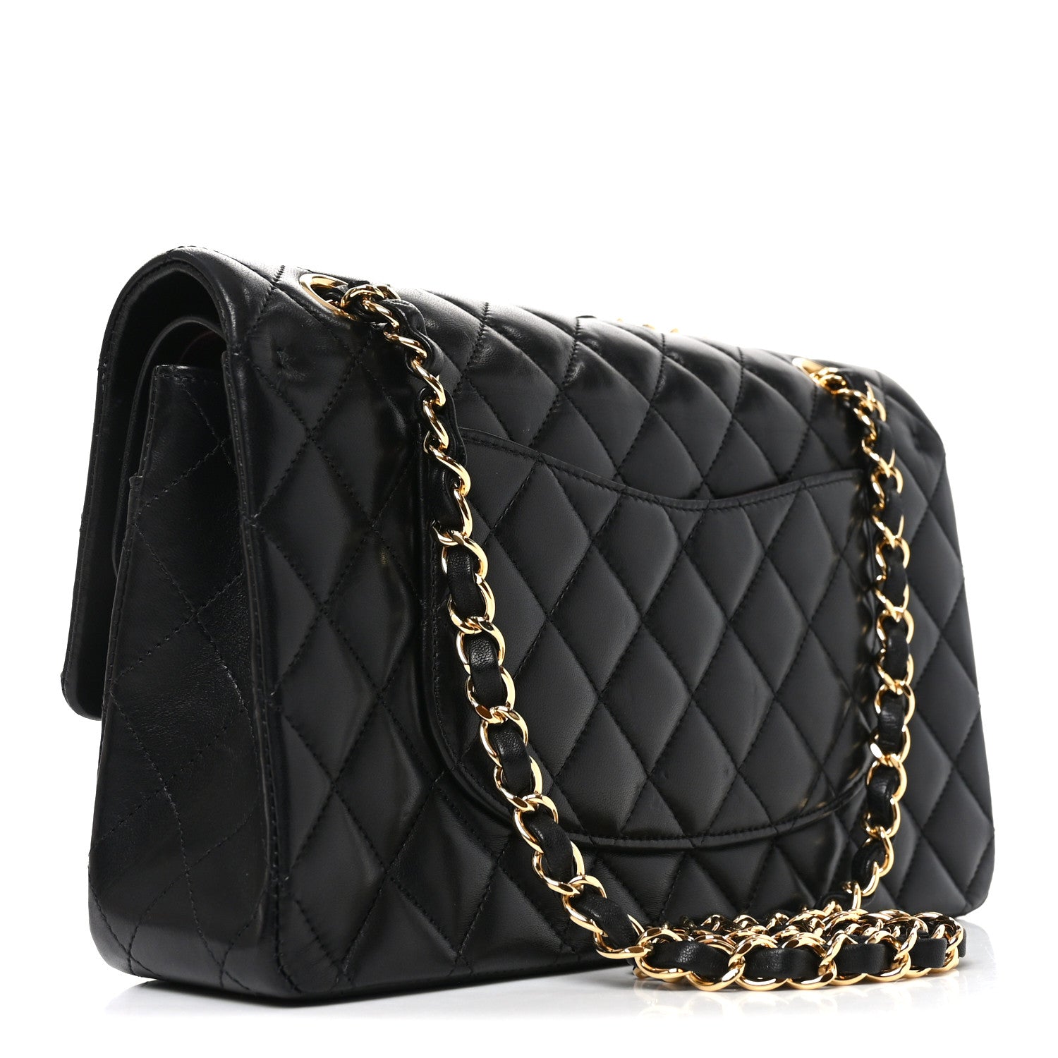Lambskin Quilted Medium Double Flap Black