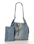 Washed Denim Quilted Medium CHNL 25 Handbag Blue
