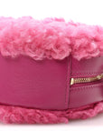 Shearling Sheepskin CHNL 19 Round Clutch With Chain Dark Pink