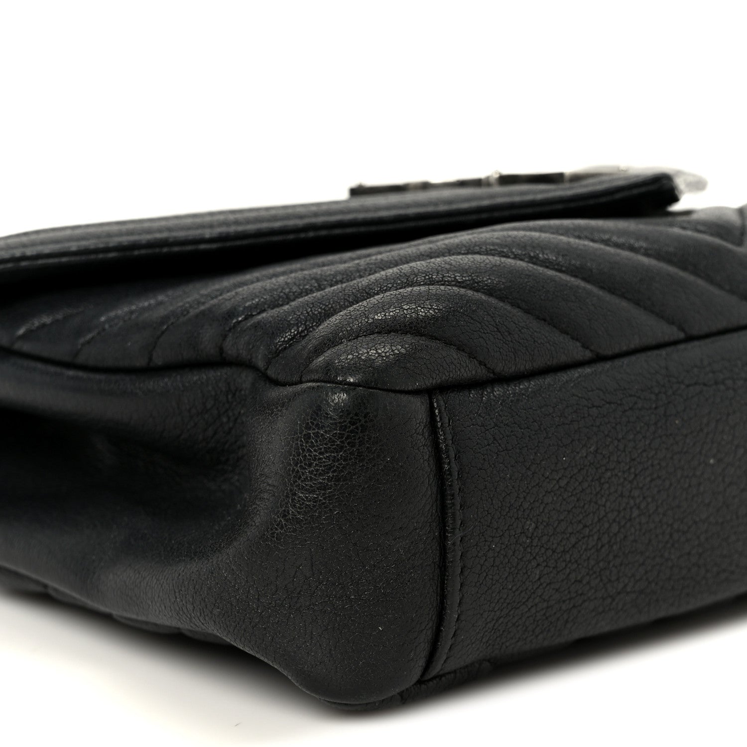Sheepskin Matelasse Chevron Monogram Monochrome Medium College Bag Black