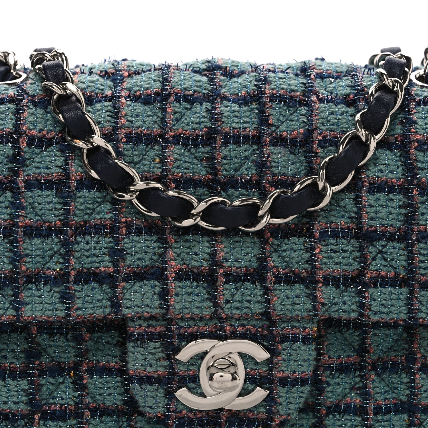 Tweed Quilted Mini Rectangular Flap Green Navy Dark Beige