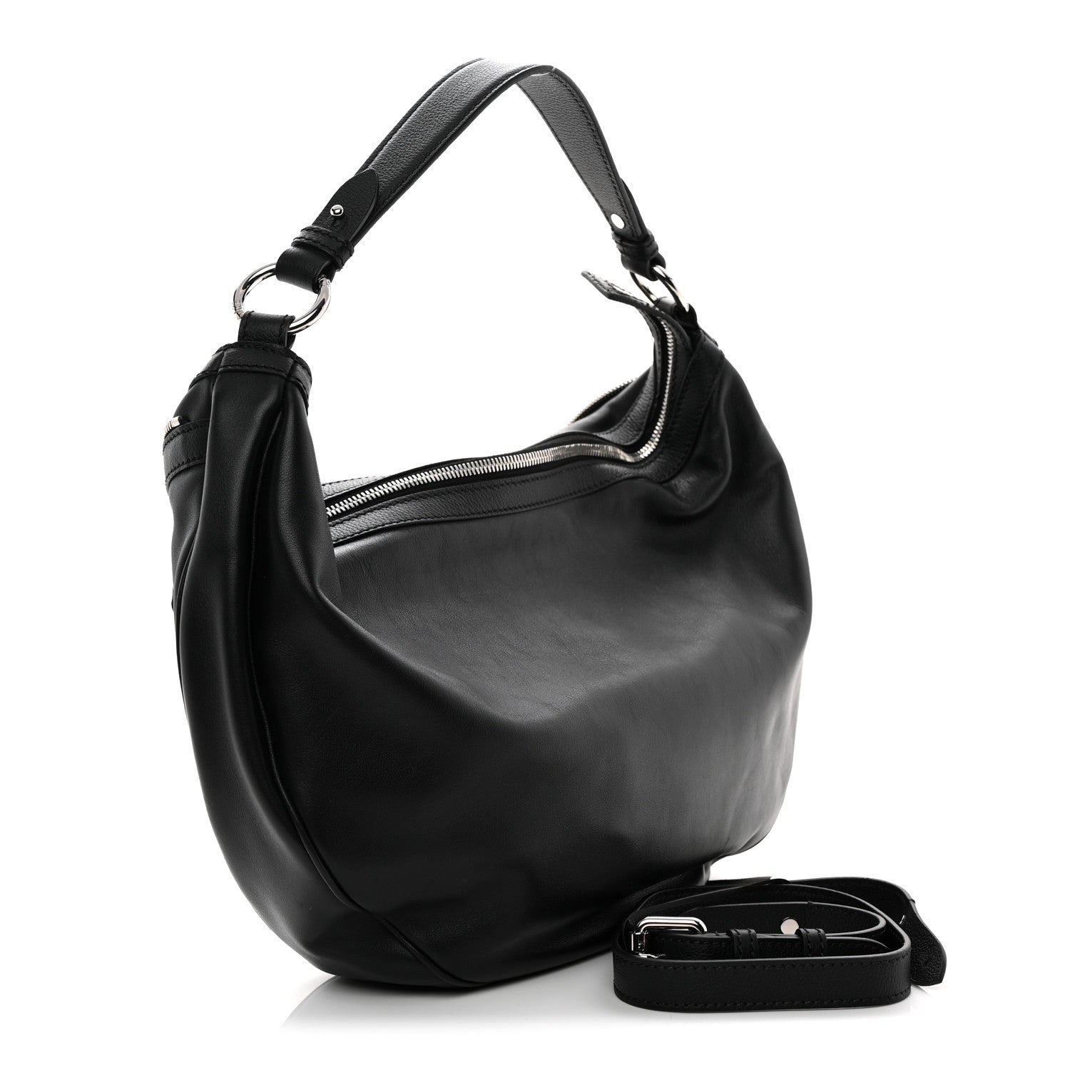 Calfskin Small Repeat Zip Hobo Black