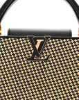 Raffia Calfskin Capucines MM Black Ecru