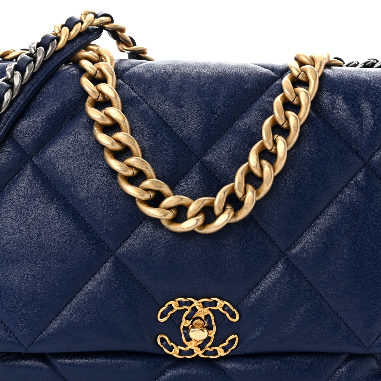 Goatskin Quilted Maxi CHNL 19 Flap Dark Blue