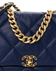 Goatskin Quilted Maxi CHNL 19 Flap Dark Blue