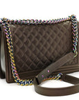 Iridescent Goatskin Quilted New Medium Boy Flap Bronze