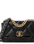 Goatskin Quilted Medium CHNL 19 Flap Black
