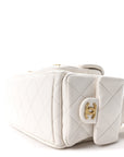 Shiny Lambskin Quilted Trendy Pockets Hobo White