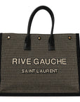 Embroidered Cotton Linen Rive Gauche Noe Tote Black Beige