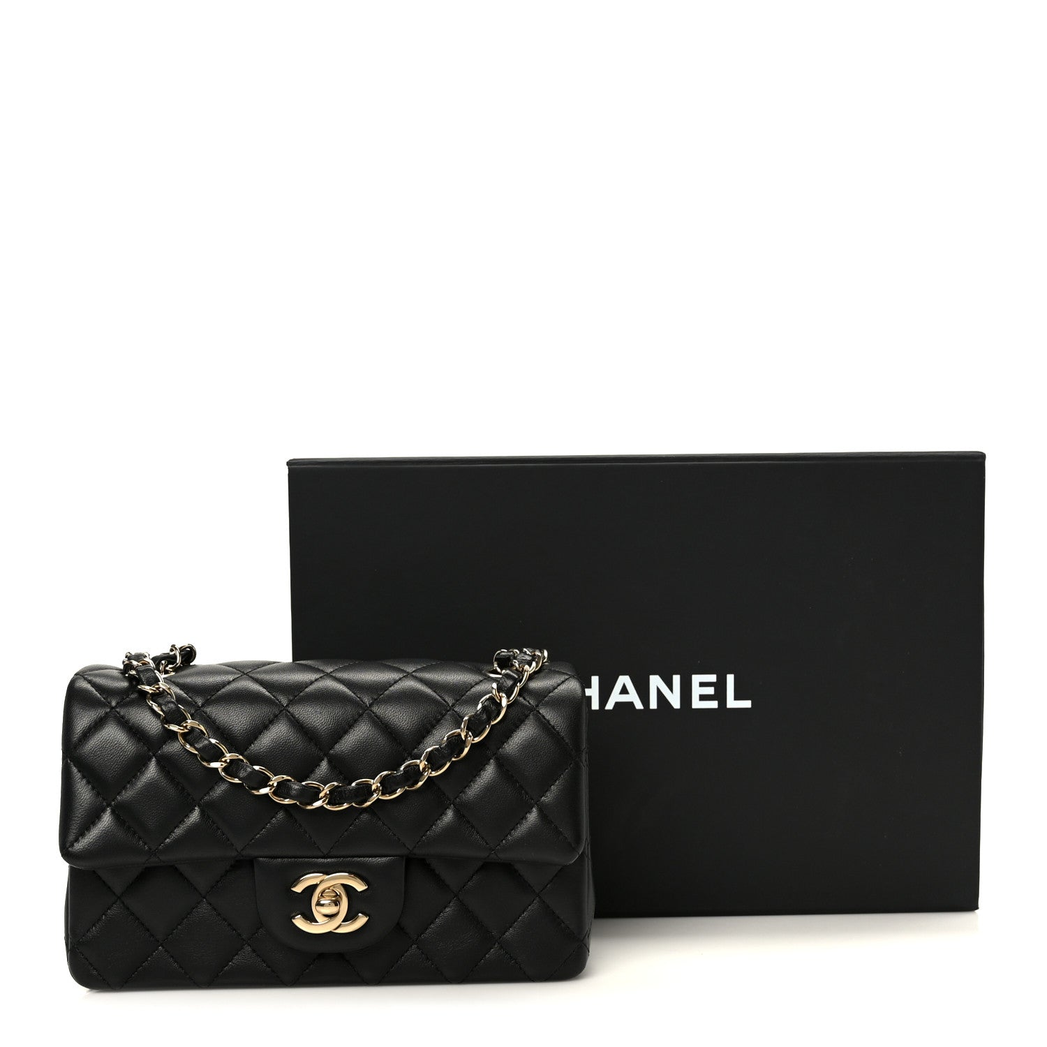 Lambskin Quilted Mini Rectangular Flap Black