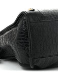 Calfskin Crocodile Embossed Giant 12 Gold Hardware City Black