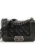 Faded Calfskin Quilted Small Studded Boy Flap Grey