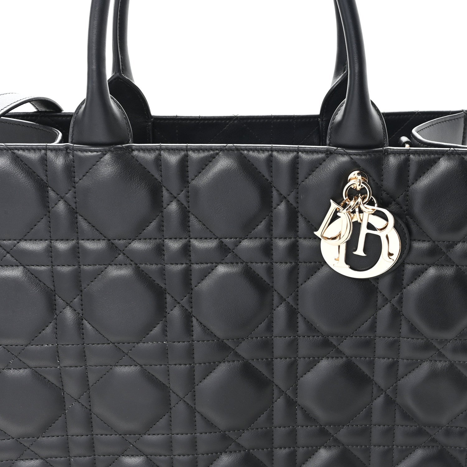 Calfskin Macro Cannage Medium Book Tote Black