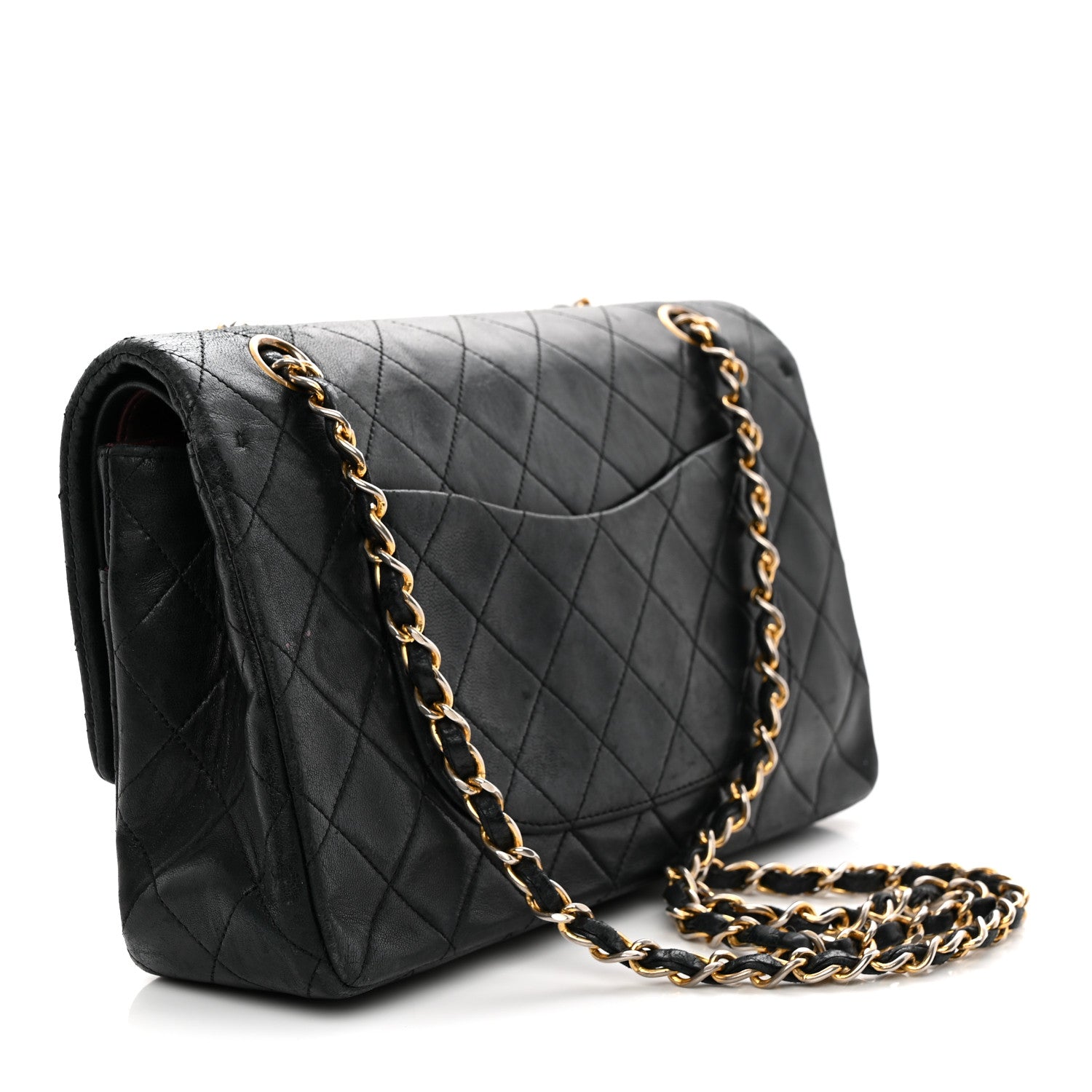 Lambskin Quilted Medium Double Flap Black