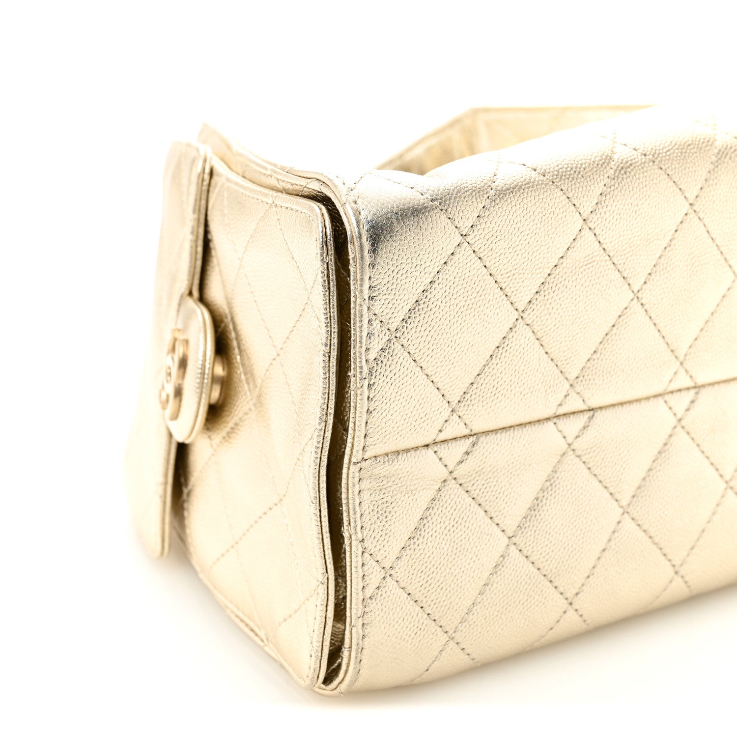 Metallic Caviar Quilted Small CHNL 25 Handbag Gold