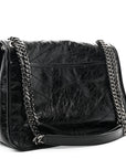 Crinkled Calfskin Matelasse Monogram Medium Niki Chain Satchel Black