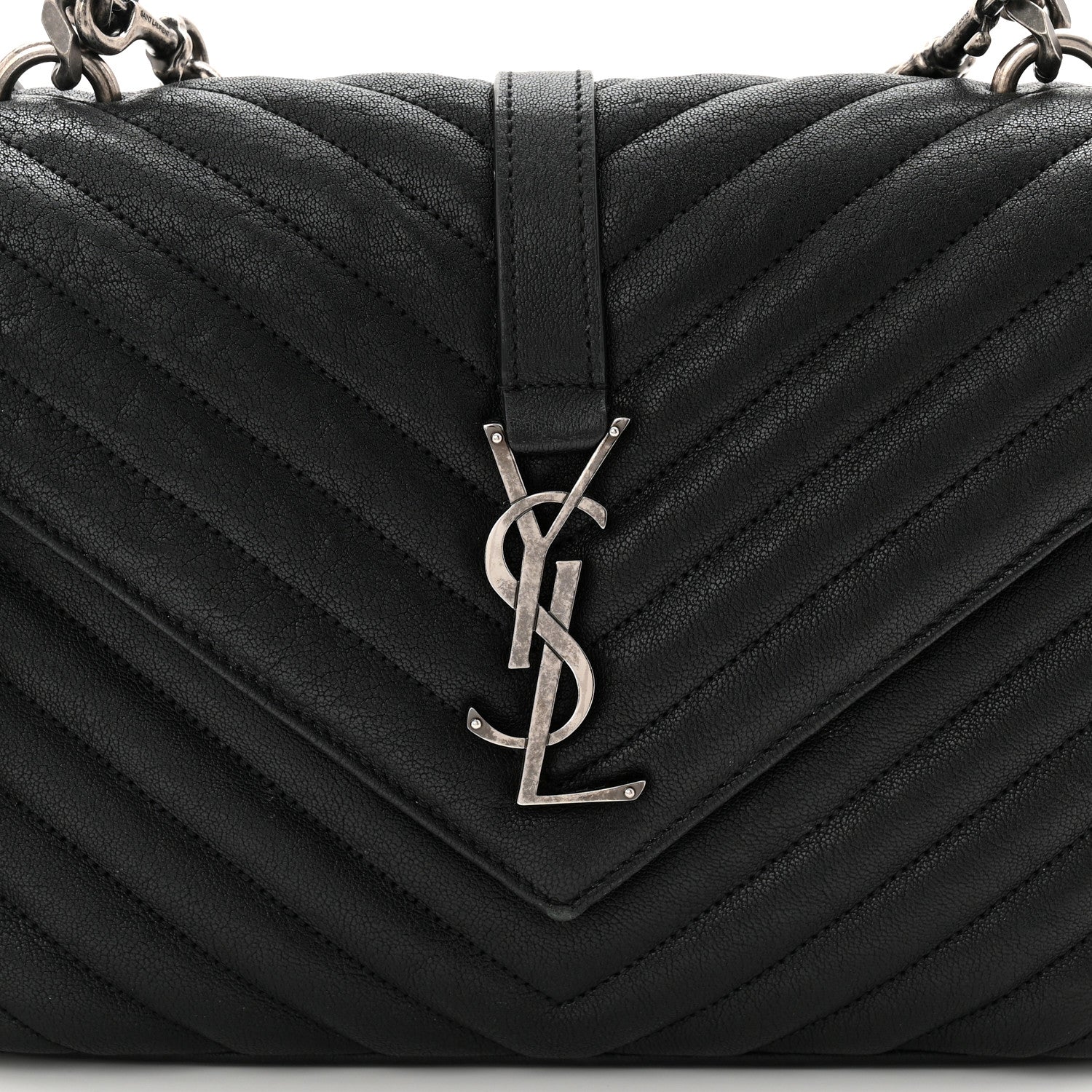 Sheepskin Matelasse Chevron Monogram Medium College Bag Black