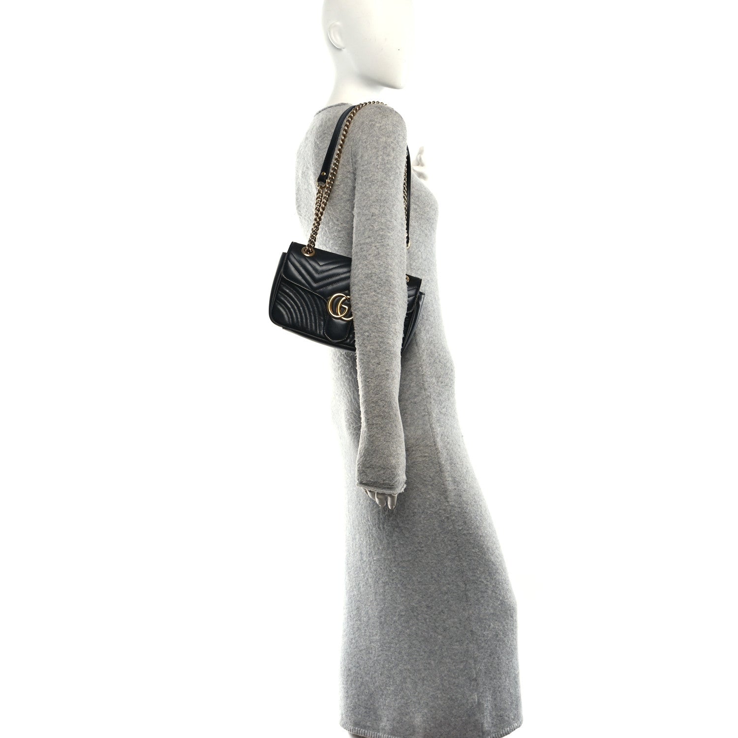 Calfskin Matelasse Small GG Marmont Shoulder Bag Black