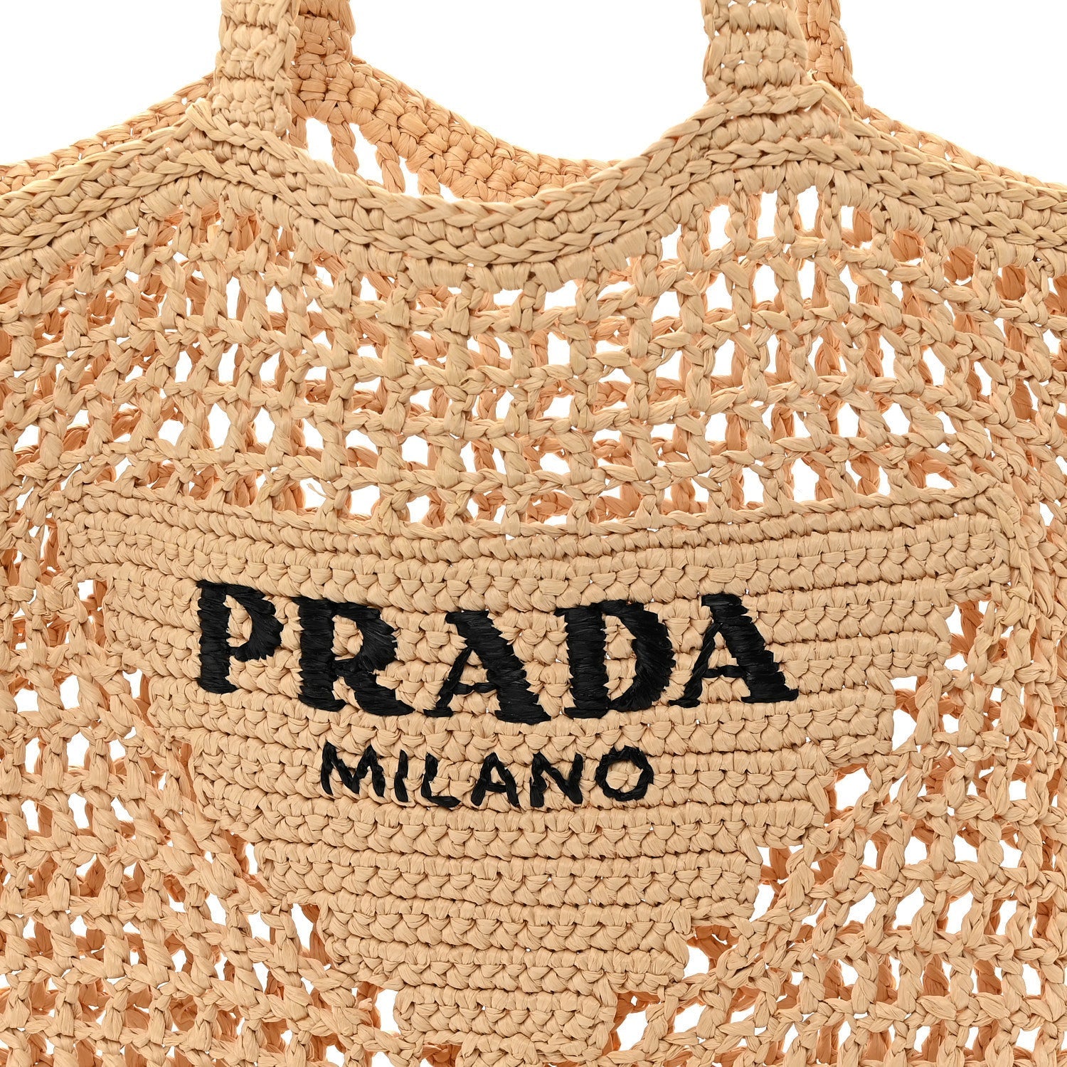 Yarn Raffia Effect Crochet Logo Embroidered Tote Bag Naturale