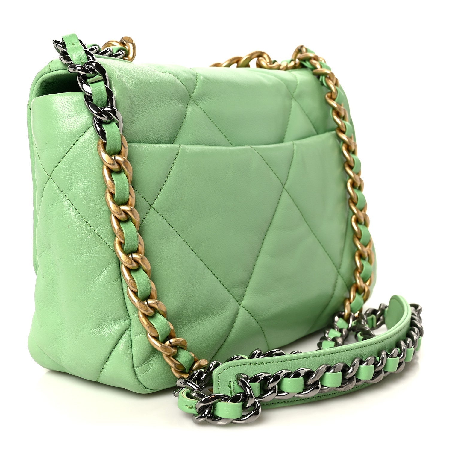 Goatskin Quilted Medium CHNL 19 Flap Light Green
