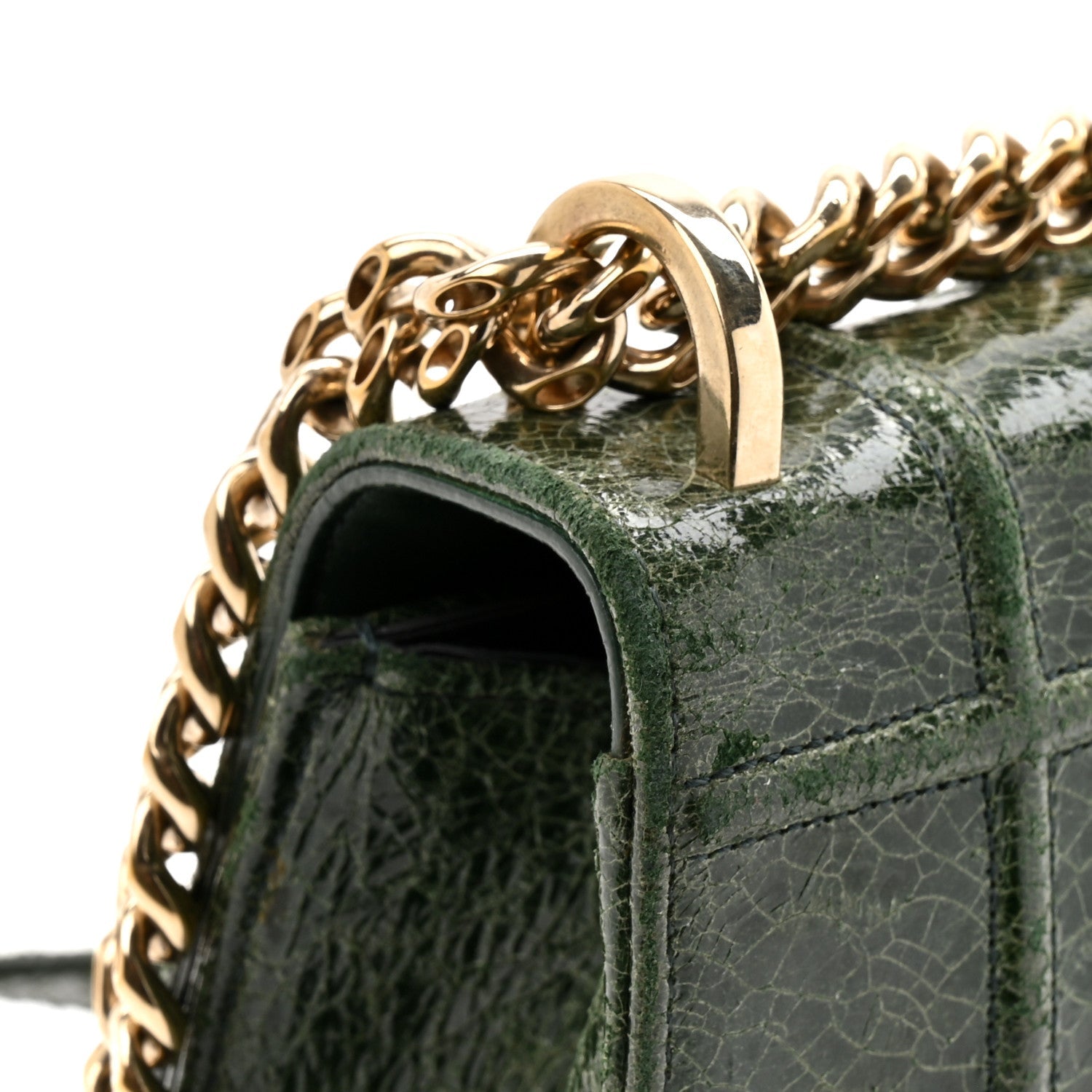Ceramic Effect Deerskin Large D1ORama Flap Bag Malachite Green