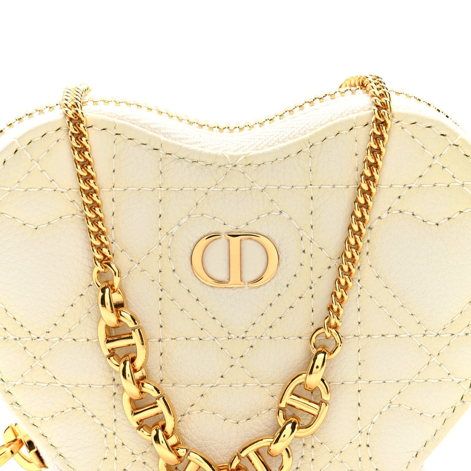 Calfskin Cannage D1ORamour Caro Heart Pouch With Chain White