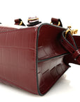 Semi Shiny Calfskin Crocodile Embossed Neo Classic Gold Hardware Mini City Dark Red