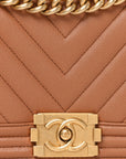 Caviar Chevron Quilted Medium Boy Flap Brown