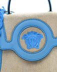 Grained Calfskin Canvas Small La Medusa Chain Top Handle Handbag Rope Blue