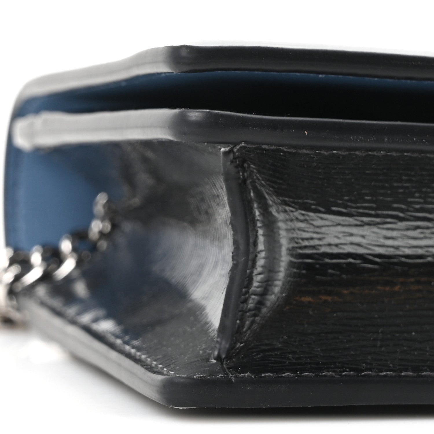 Textured Patent Bi-color GG Marmont Wallet on Chain  Silver Blue