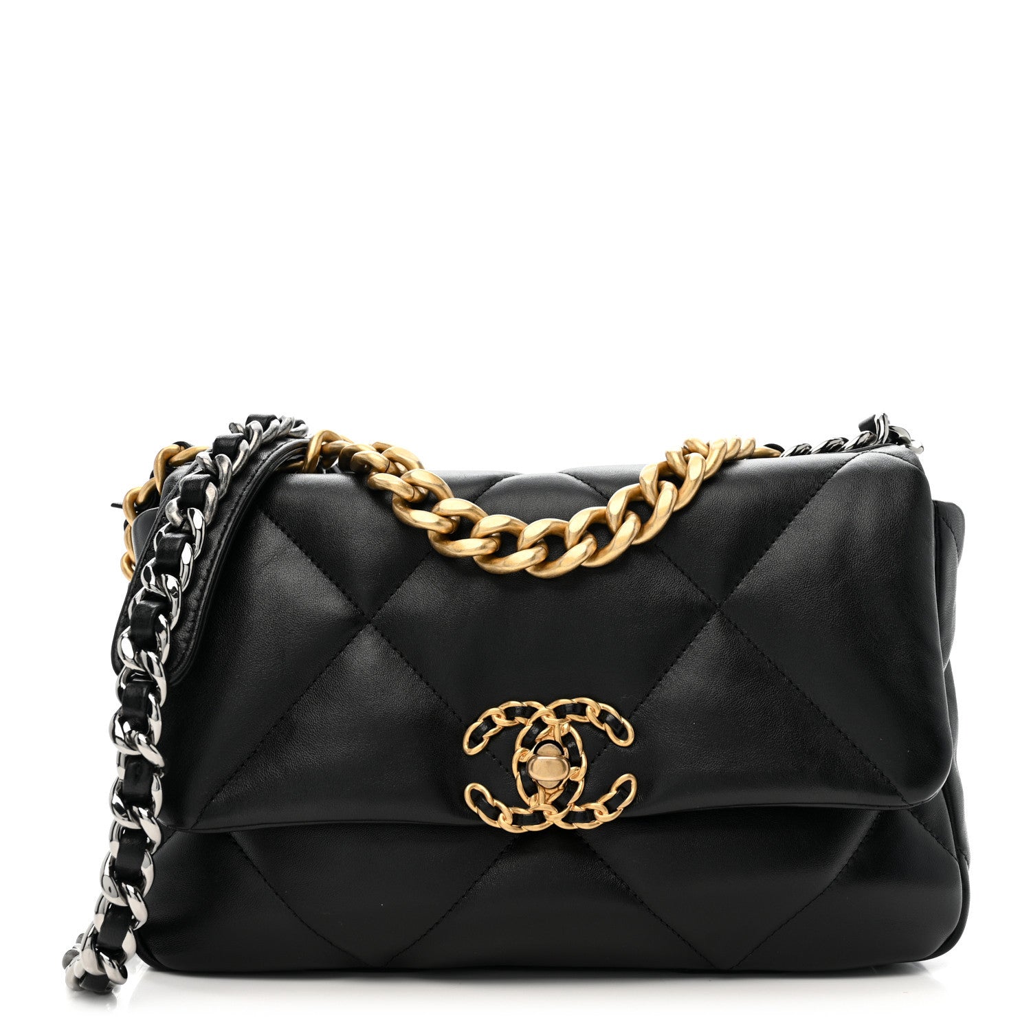 Lambskin Quilted Medium CHNL 19 Flap Black