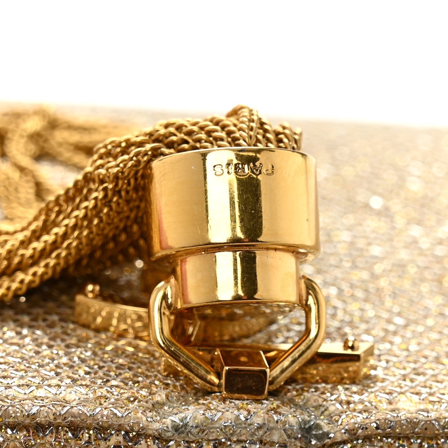 Metallic Canvas Woven Small Classic Monogram Kate Tassel Chain Wallet Gold