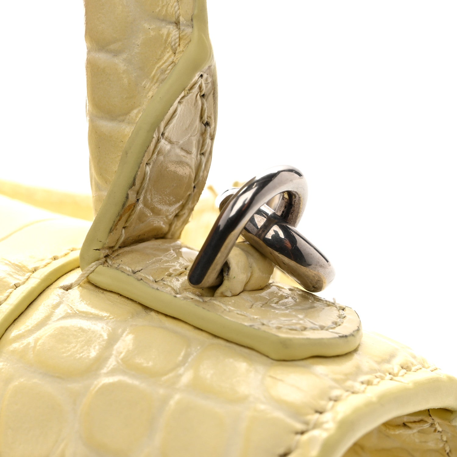 Calfskin Crocodile Embossed Small Hourglass Top Handle Bag Pale Yellow