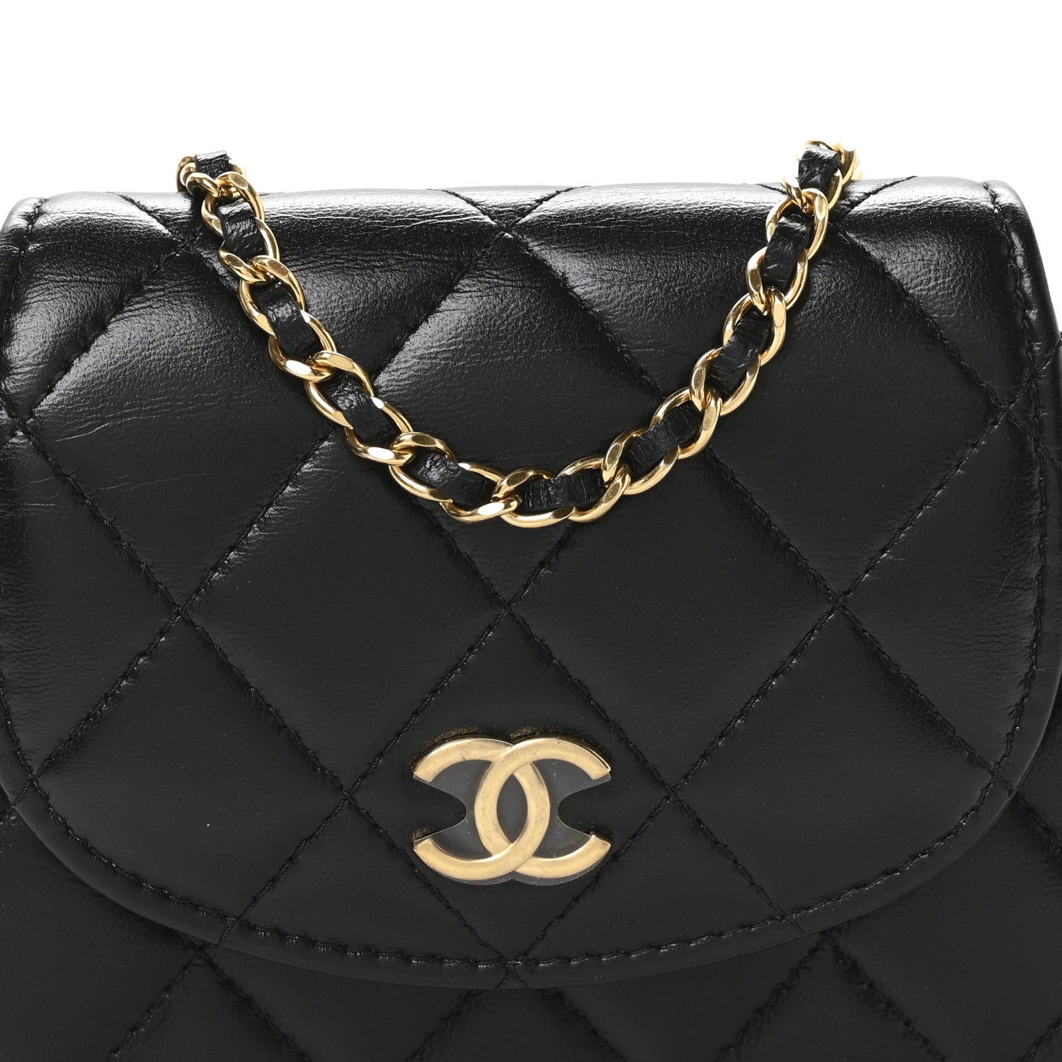 Lambskin Quilted Phone Holder Flap Black