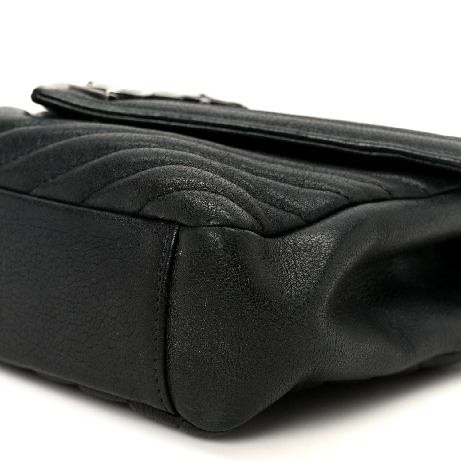 Sheepskin Matelasse Chevron Monogram Monochrome Medium College Bag Black