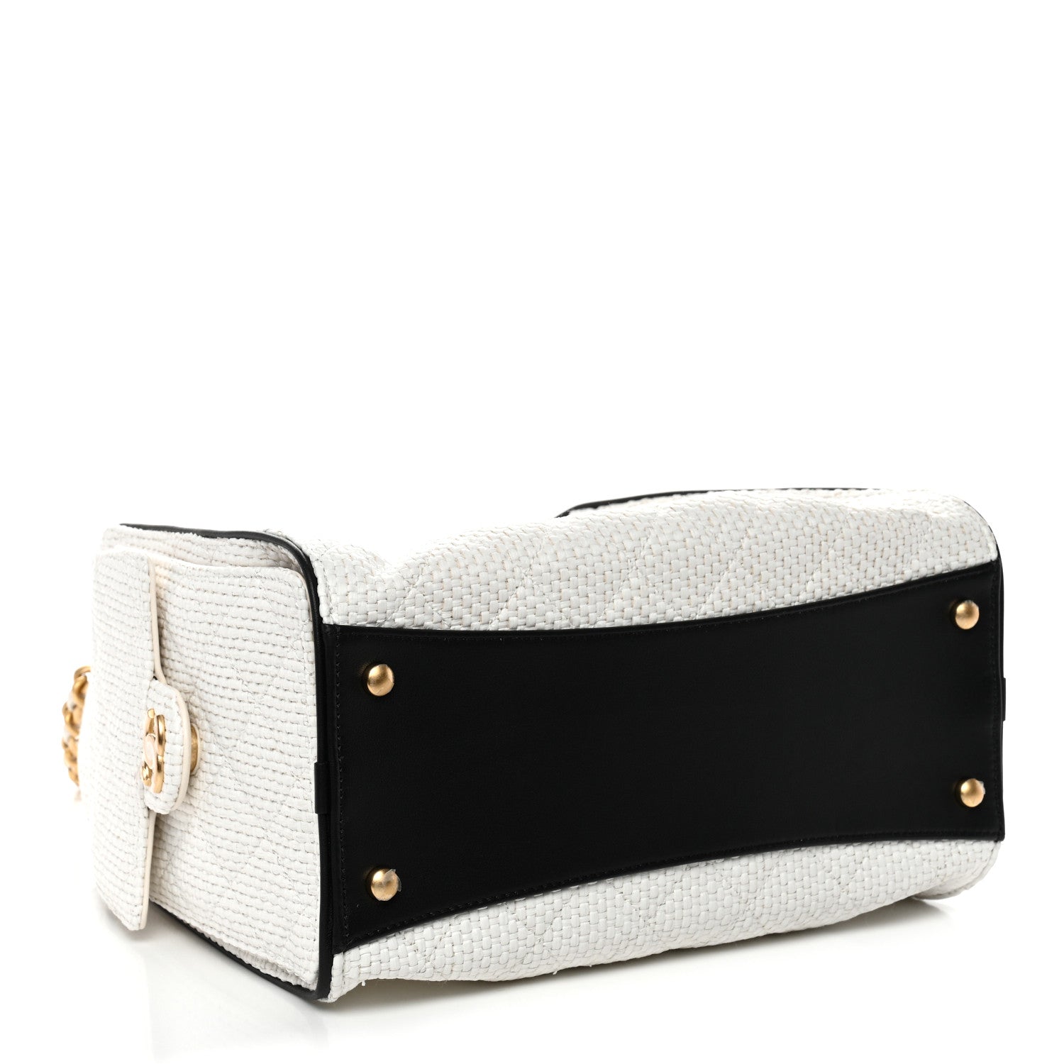 Braided Raffia Calfskin Quilted Small CHNL 25 Handbag White Black