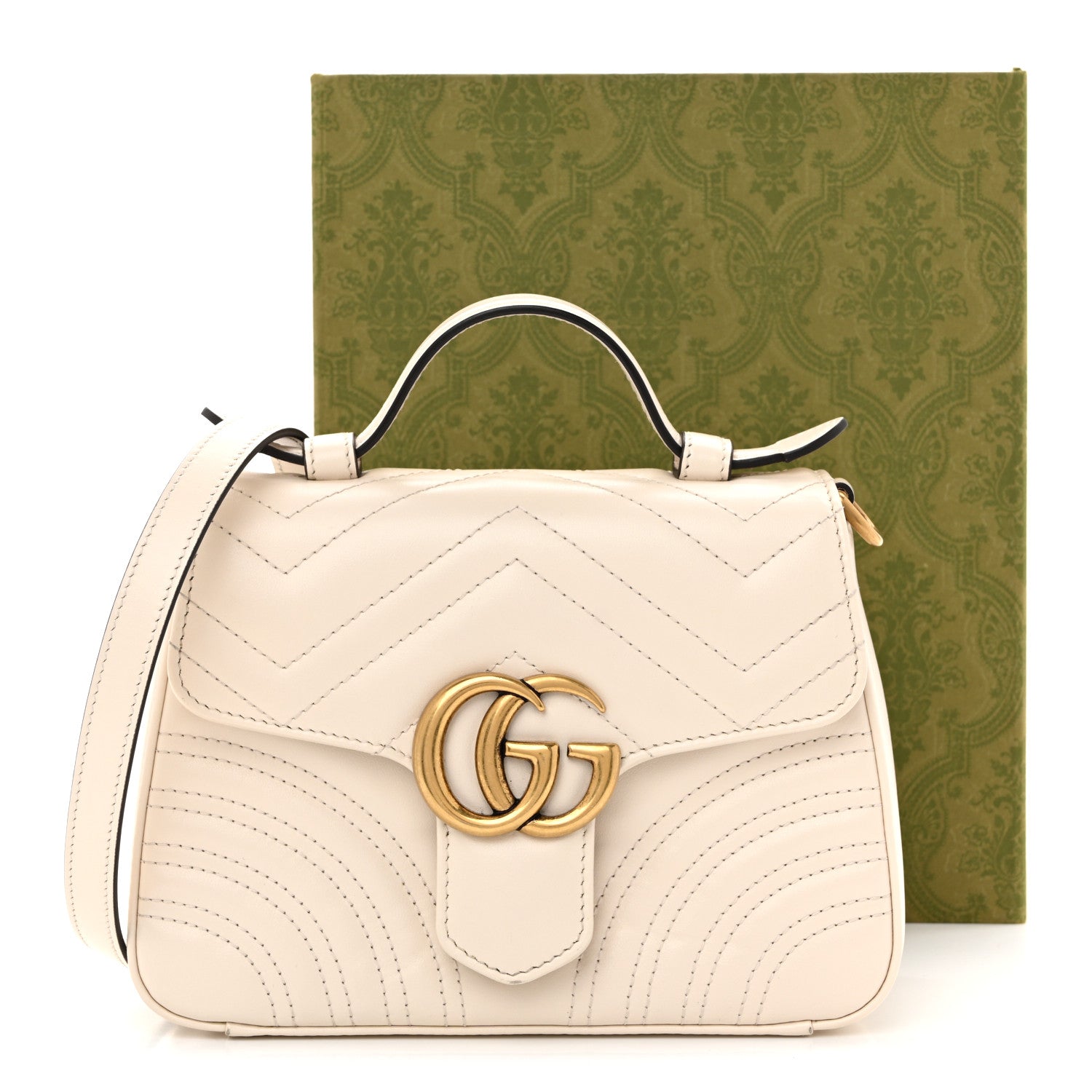 Calfskin Matelasse Mini GG Marmont Top Handle Shoulder Bag White