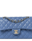 Caviar Quilted Small Double Flap Blue