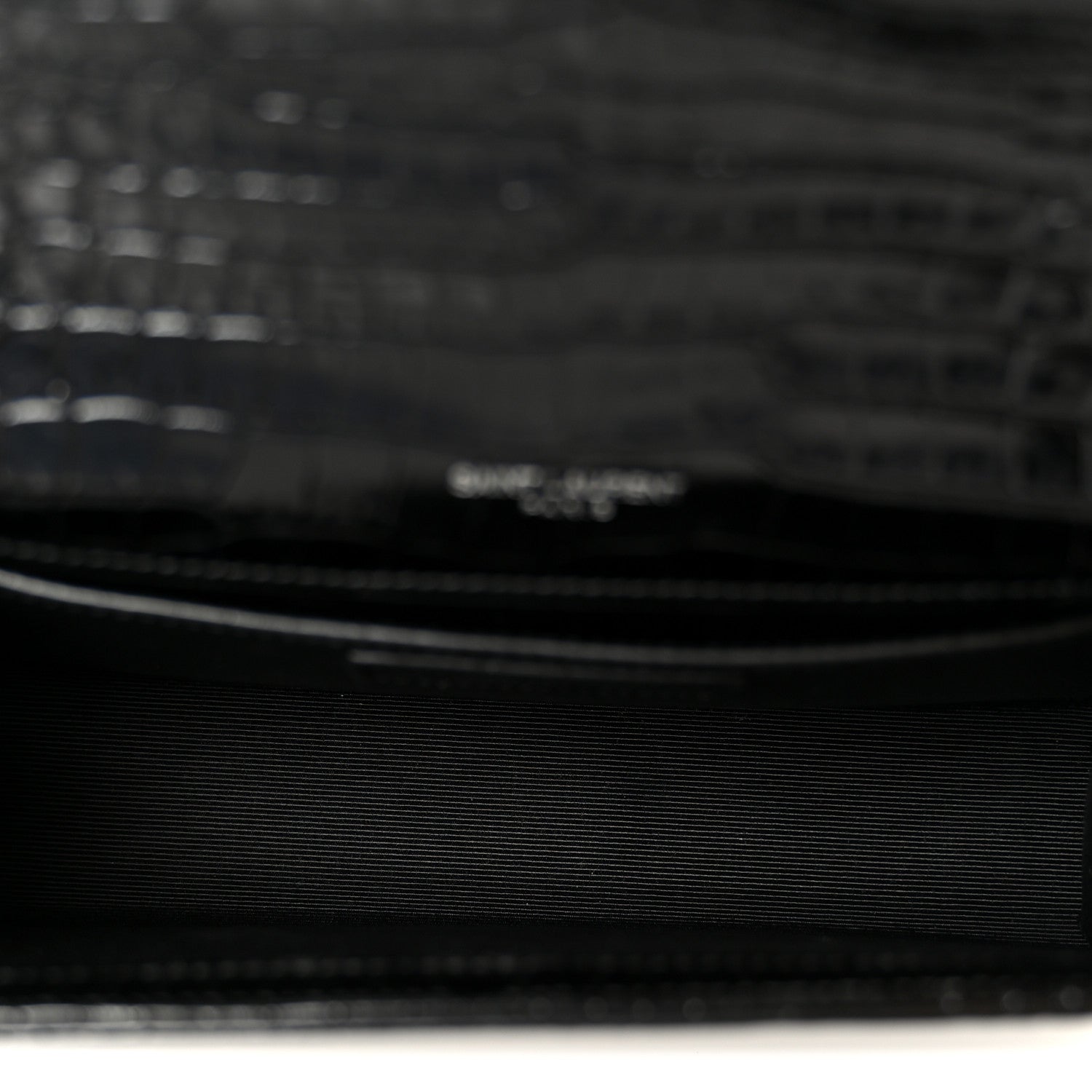 Calfskin Crocodile Embossed Small Classic Monogram Kate Tassel Satchel Black