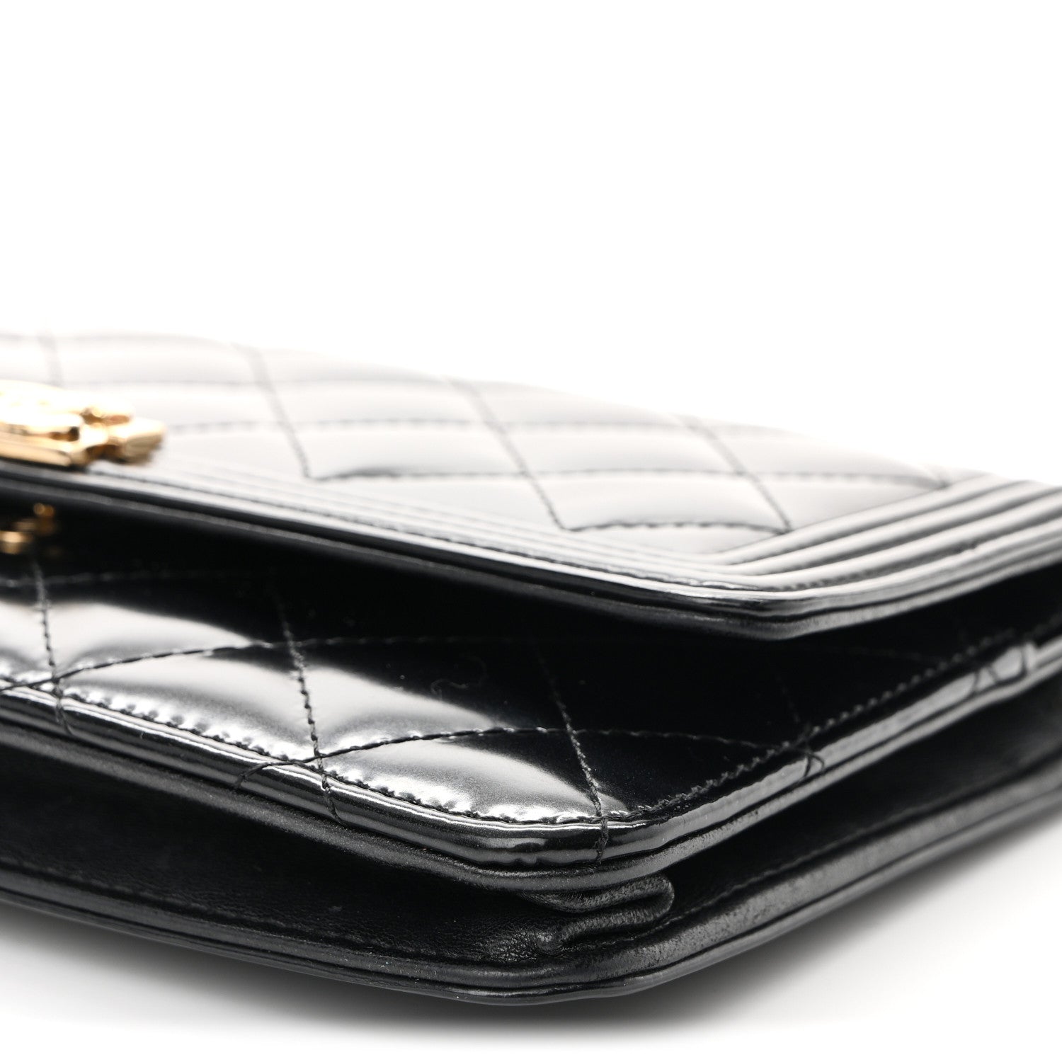 Glazed Calfskin Quilted Boy Wallet On Chain WOC Black