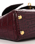 Calfskin Crocodile Embossed Mini Bel Air Carry All Bag Dark Burgundy