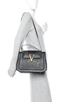Vitello Western Studded Virtus Top Handle Shoulder Bag Black