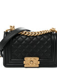 Calfskin Quilted Small Boy Flap Black