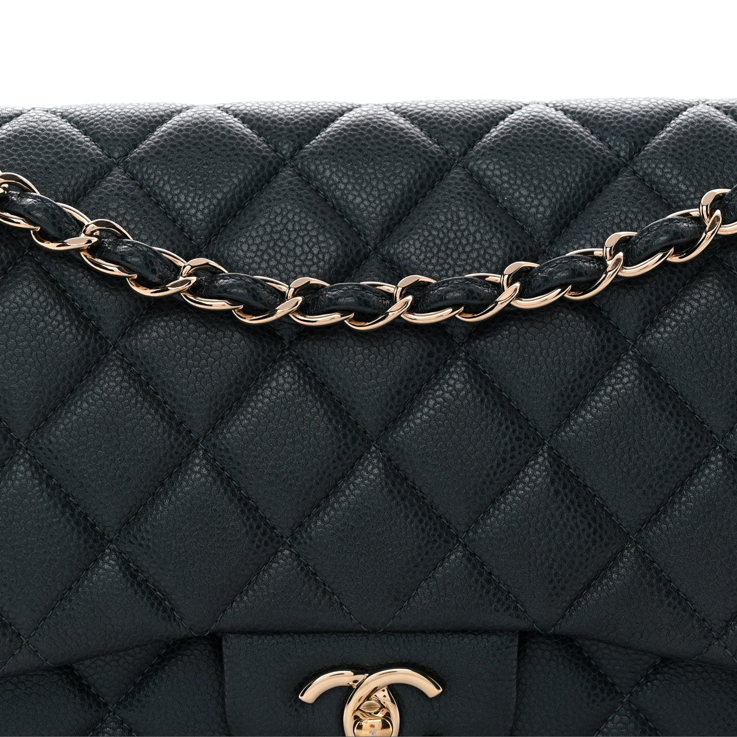 Metallic Caviar Quilted Jumbo Double Flap Dark Blue
