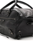 Agneau Silver Hardware Duffle Carry On Travel Bag Black